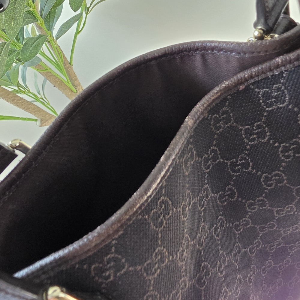 AUTHENTIC Gucci Jolicoeur Charm Tote | Dark Brown GG Canvas | Dustbag - Picture 11 of 16